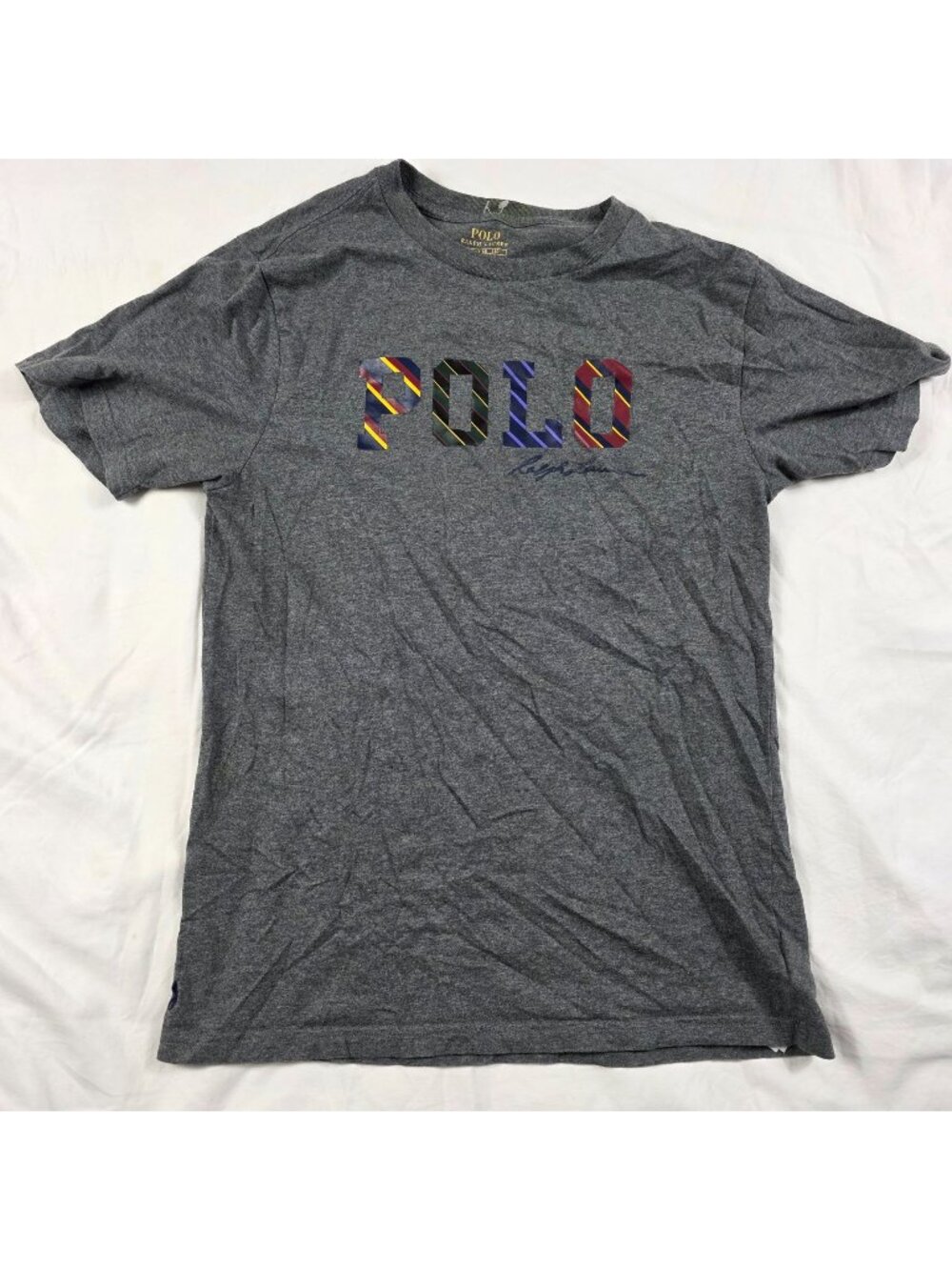 Polo Ralph Lauren Striped Logo Signature Kids Large Gray T-Shirt Outdoors Casual